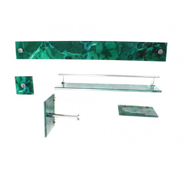 KIT BANHEIRO VIDRO LUXO RETO 5 PEÇAS MÁRMORE VERDE