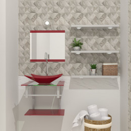 GABINETE DE VIDRO 45CM AC COM CUBA RETANGULAR - VERMELHO CEREJA