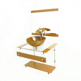 GABINETE DE VIDRO 60CM IT INOX COM CUBA REDONDA - DOURADO REAL