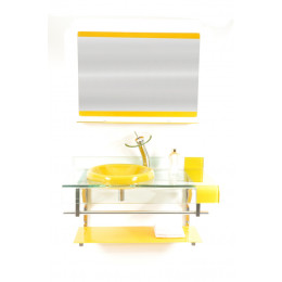 GABINETE DE VIDRO 90CM CURVADO DUPLO INOX COM CUBA CHAPÉU - AMARELO