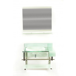 GABINETE DE VIDRO 70CM CURVADO DUPLO INOX COM CUBA CHAPÉU - BRANCO