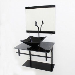 GABINETE DE VIDRO 60CM AP COM CUBA QUADRADA - MÁRMORE PRETO