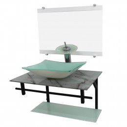 GABINETE DE VIDRO 60CM AP COM CUBA RETANGULAR -MÁRMORE BRANCO