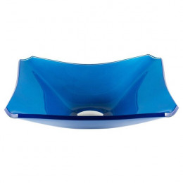 CUBA DE VIDRO RETANGULAR CHANFRADA 37CM AZUL ESCURO