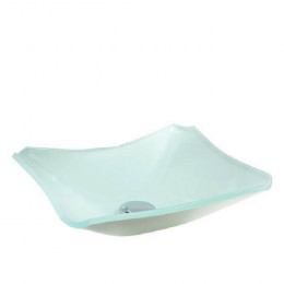 CUBA DE VIDRO RETANGULAR CHANFRADA 37CM BRANCO