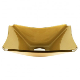 CUBA DE VIDRO RETANGULAR CHANFRADA 37CM DOURADO REAL