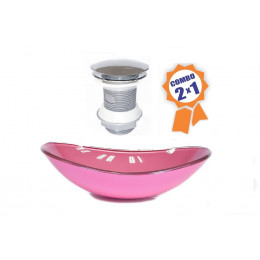 CUBA DE VIDRO OVAL 55CM ROSA + VALVULA CLICK