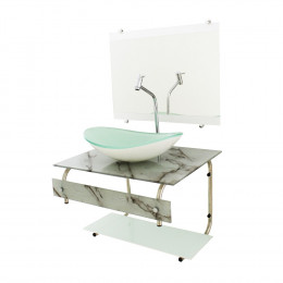 GABINETE DE VIDRO PARA BANHEIRO 60CM IT INOX COM CUBA OVAL - MÁRMORE BRANCO