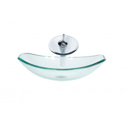 CUBA DE VIDRO OVAL CHANFRADA 46CM JATEADA + VALVULA + TORNEIRA CASCATA