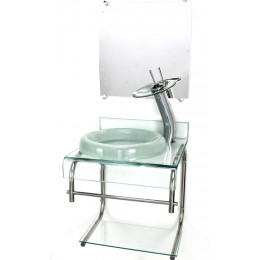 GABINETE DE VIDRO 40CM PARA BANHEIRO CURVADO DUPLO INOX CUBA CHAPÉU INCOLOR