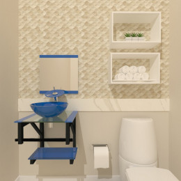GABINETE DE VIDRO 40CM AP COM CUBA REDONDA - AZUL